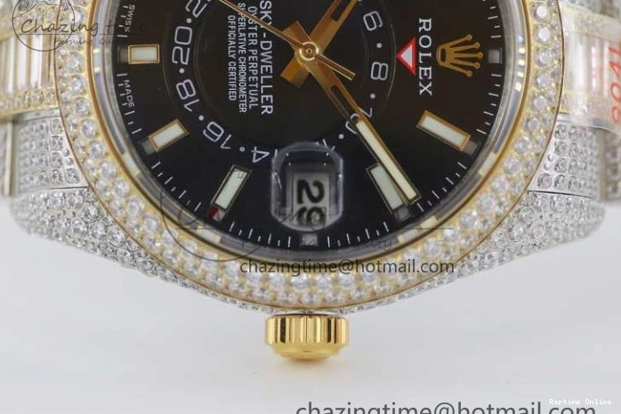 0203 Effortless Diamond Skydweller SS YG TWF Best Edition Black Dial on SS YG Bracelet Asian 23J to 2343